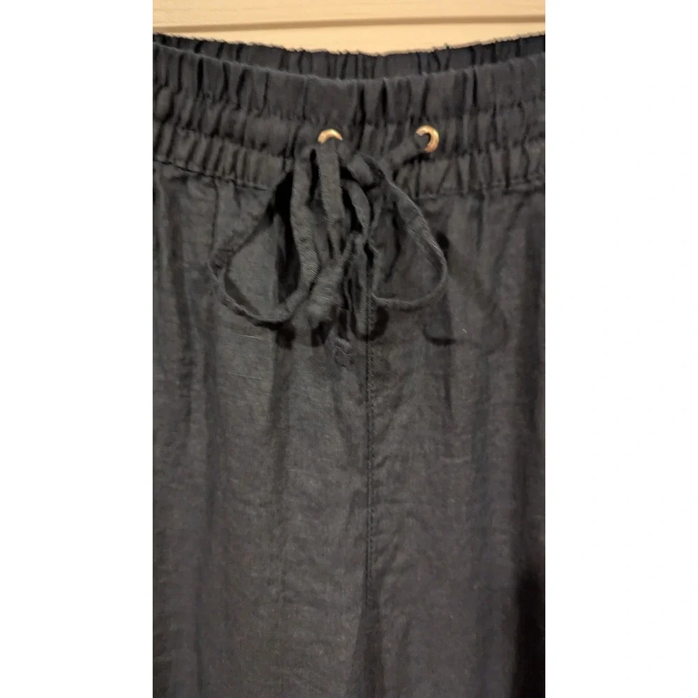 H&M Linen Blend‎ Drawstring Waist Pants Navy Blue Size XL TG XG